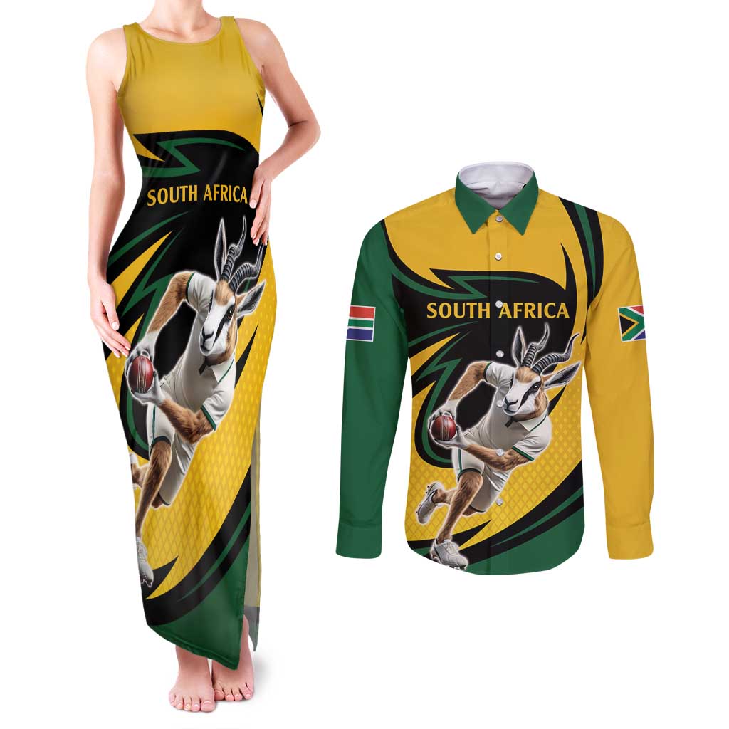 South African Springbok Cricket Custom Couples Matching Tank Maxi Dress and Long Sleeve Button Shirt Unique Pattern