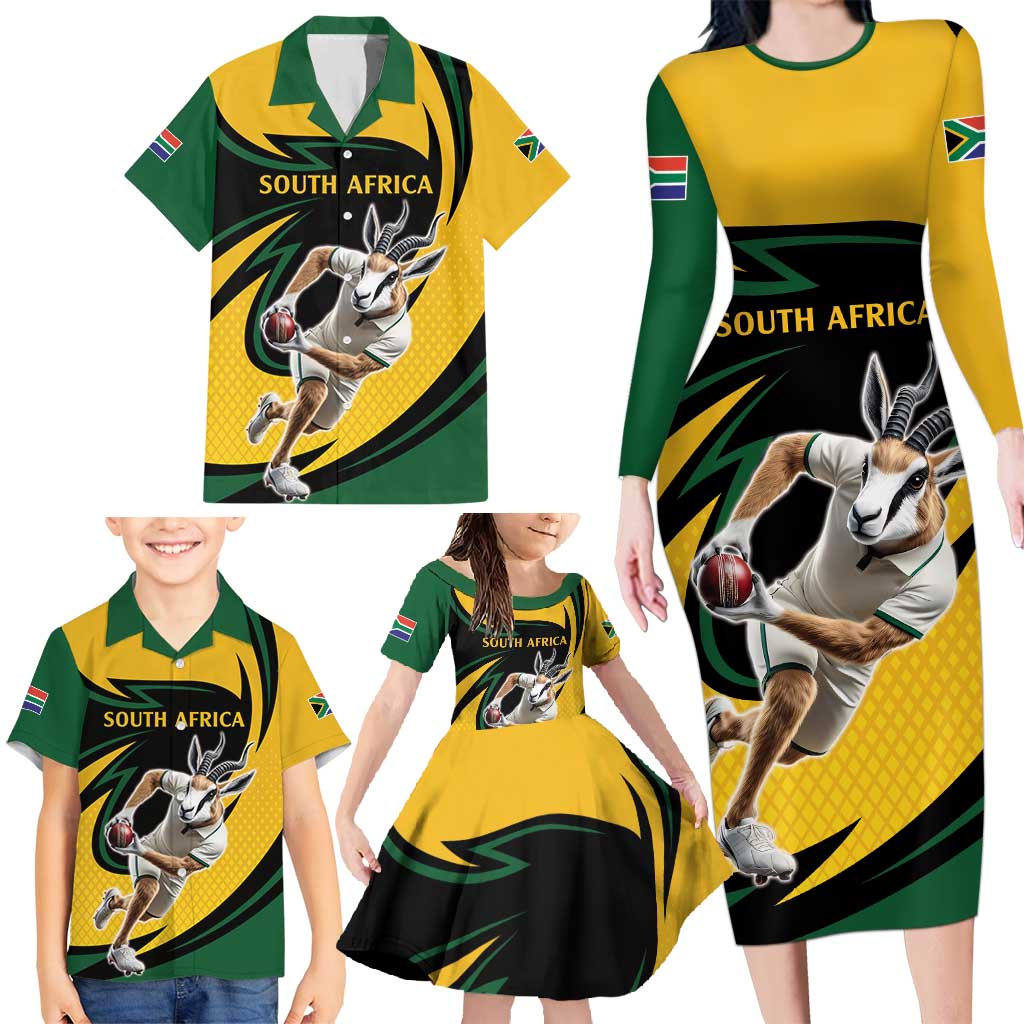 South African Springbok Cricket Custom Family Matching Long Sleeve Bodycon Dress and Hawaiian Shirt Unique Pattern