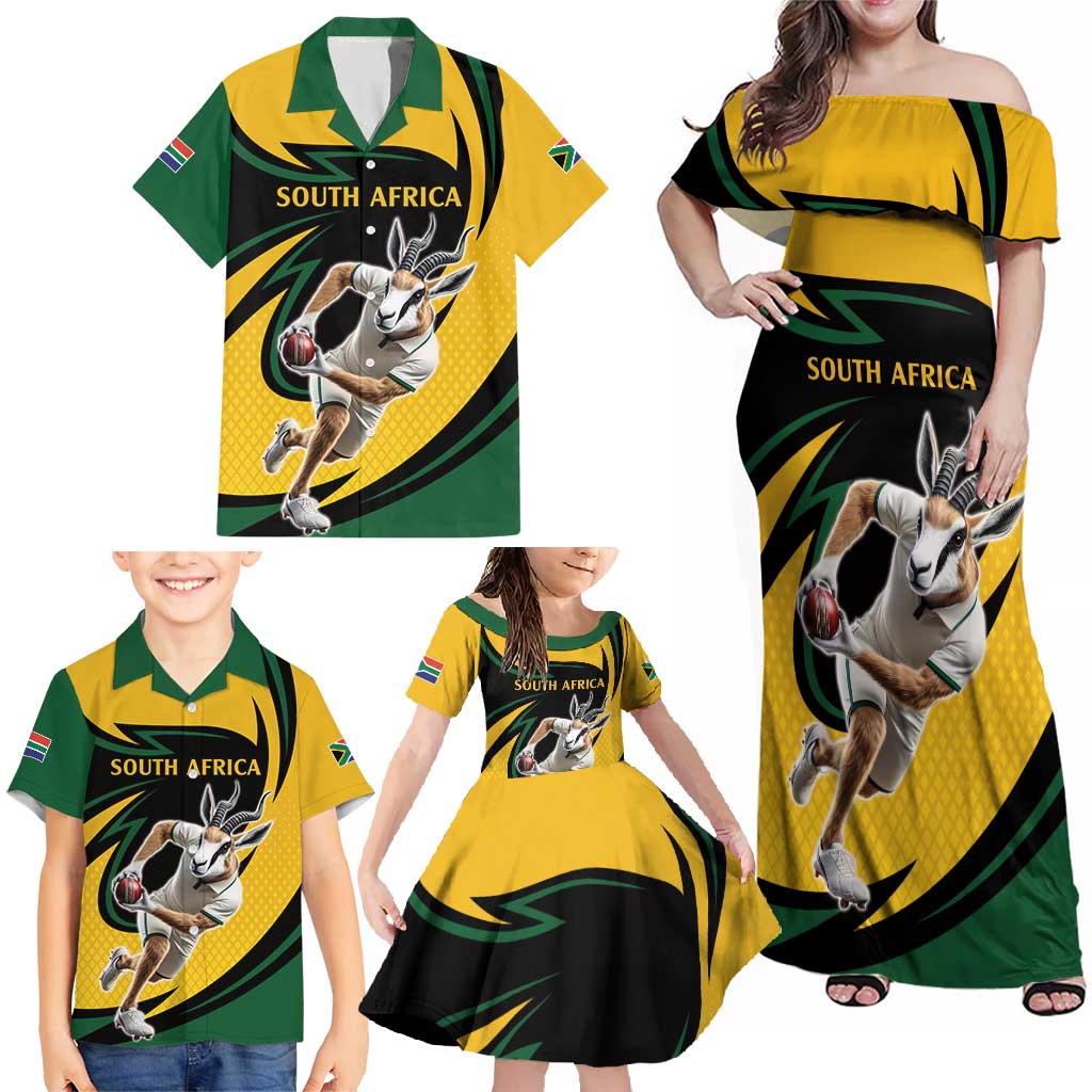 South African Springbok Cricket Custom Family Matching Off Shoulder Maxi Dress and Hawaiian Shirt Unique Pattern