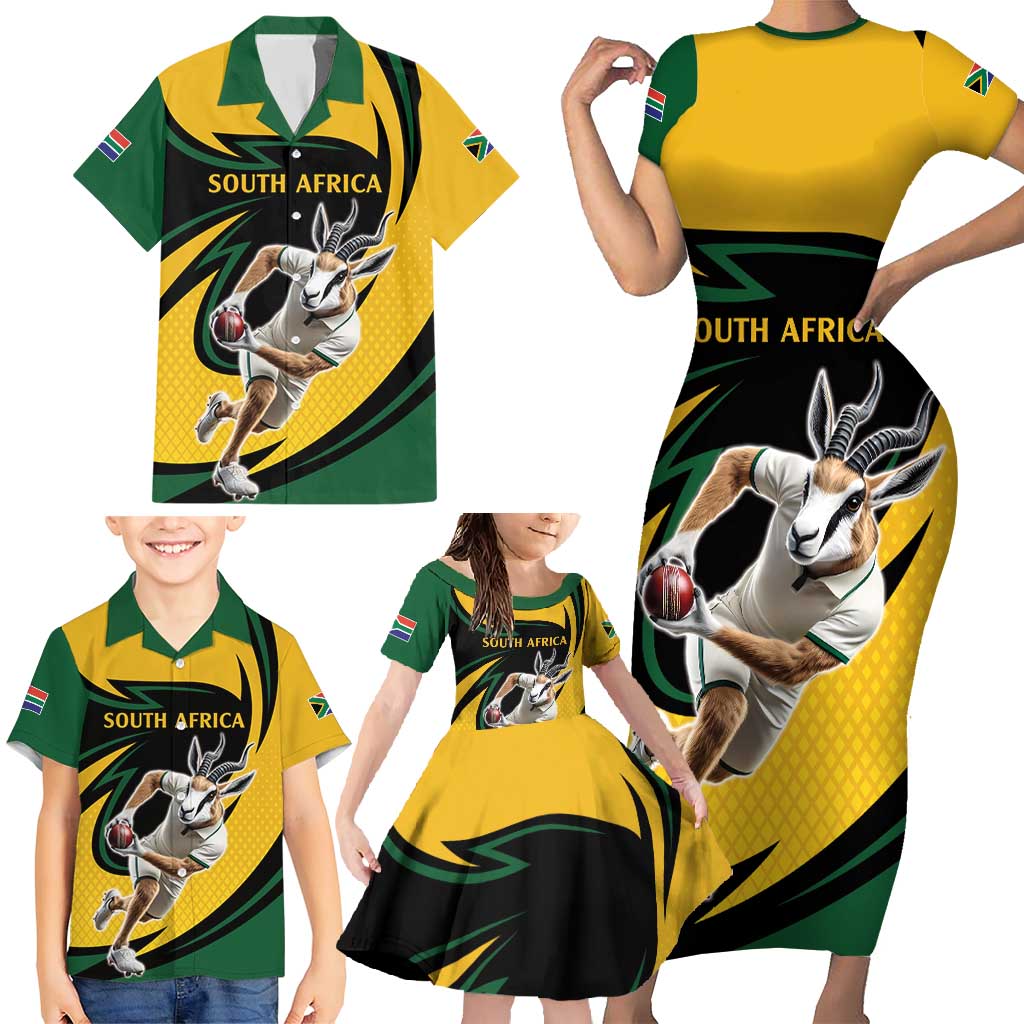 South African Springbok Cricket Custom Family Matching Short Sleeve Bodycon Dress and Hawaiian Shirt Unique Pattern