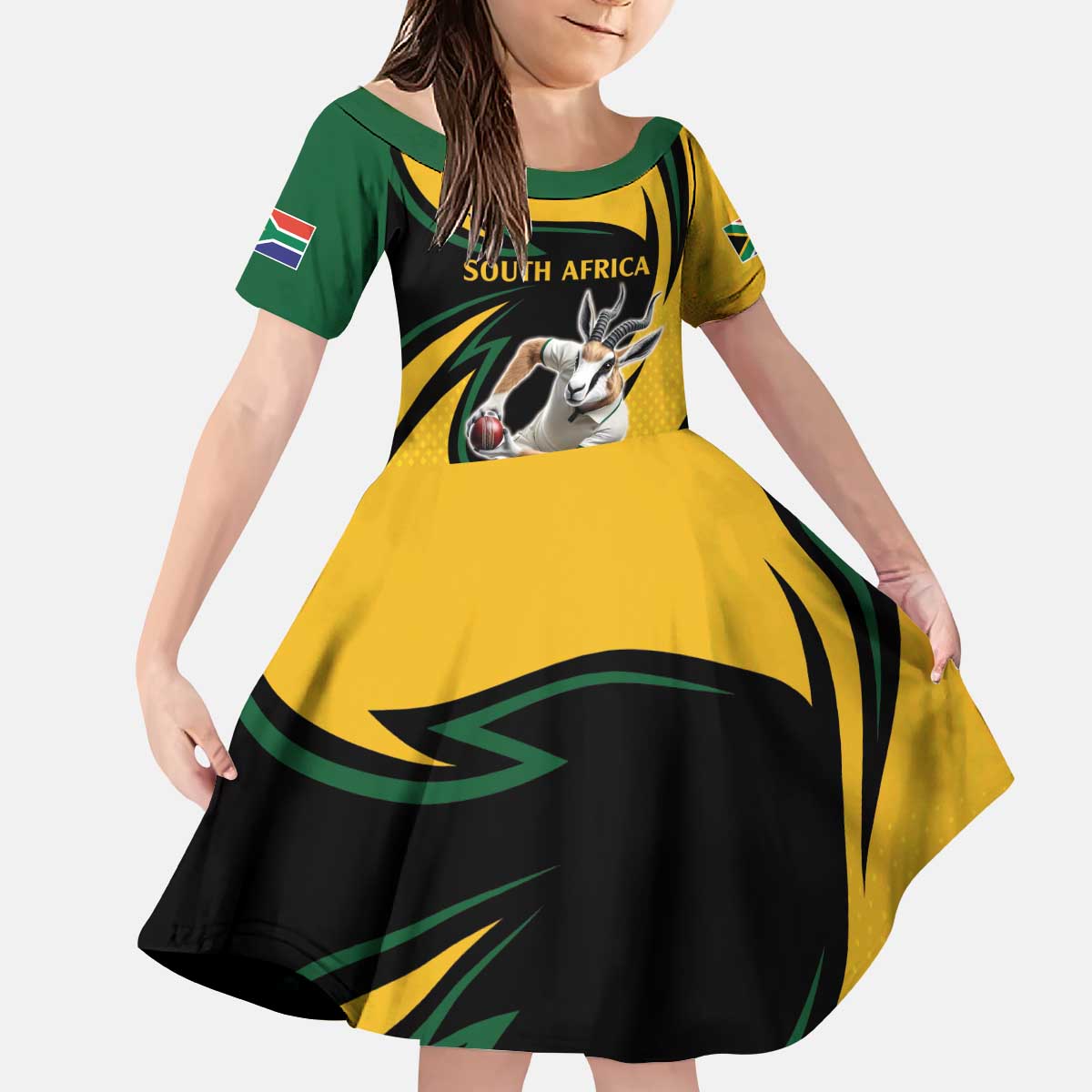 South African Springbok Cricket Custom Kid Short Sleeve Dress Unique Pattern