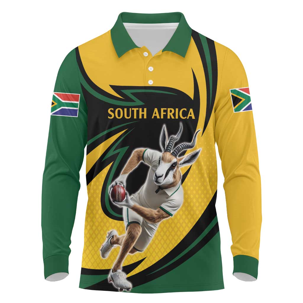 South African Springbok Cricket Custom Long Sleeve Polo Shirt Unique Pattern