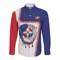 Custom Dripping Baseball Dominican Republic Long Sleeve Button Shirt