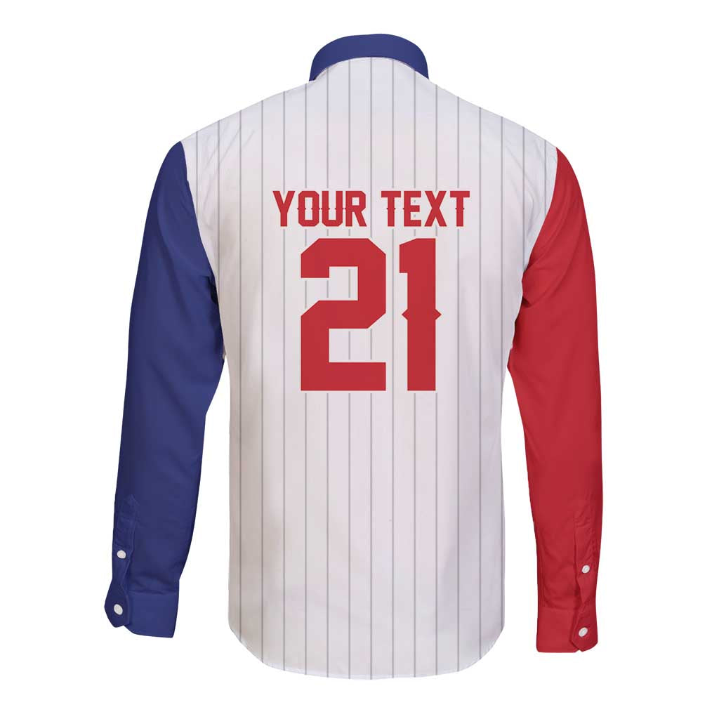 Custom Dripping Baseball Dominican Republic Long Sleeve Button Shirt