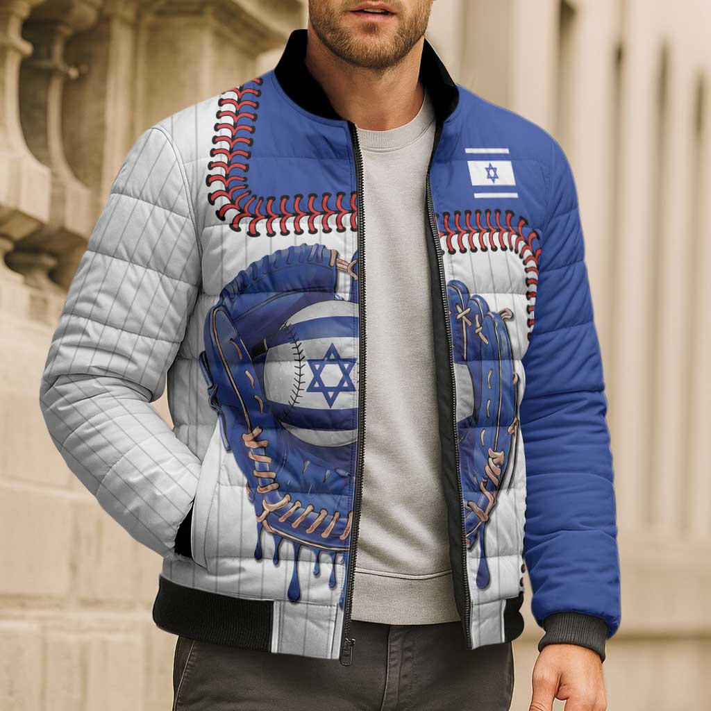 Custom Dripping Baseball Israel Bomber Puffer Jacket