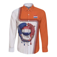 Custom Dripping Baseball Netherlands Long Sleeve Button Shirt