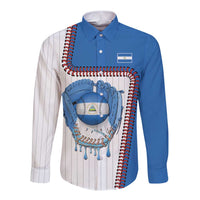 Custom Dripping Baseball Nicaragua Long Sleeve Button Shirt
