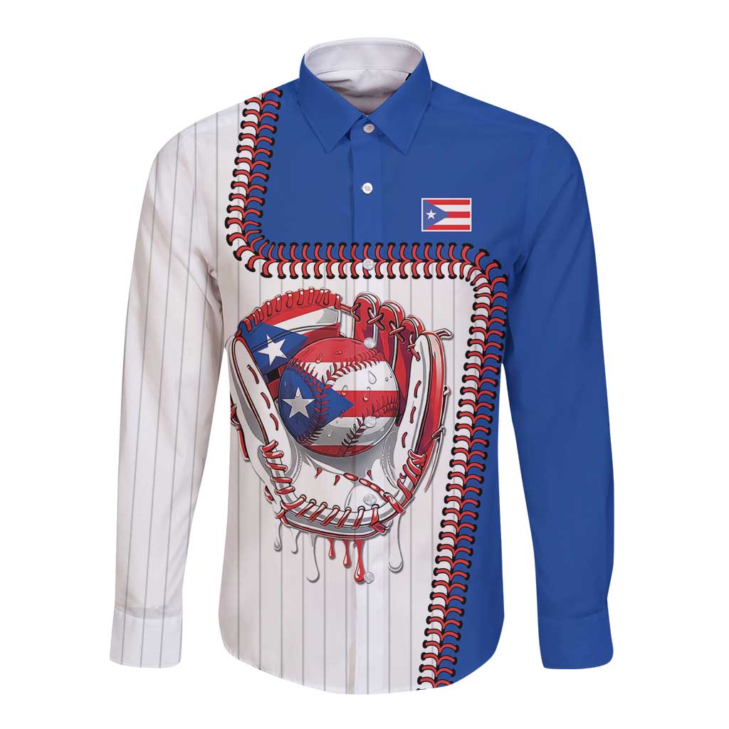 Custom Dripping Baseball Puerto Rico Long Sleeve Button Shirt