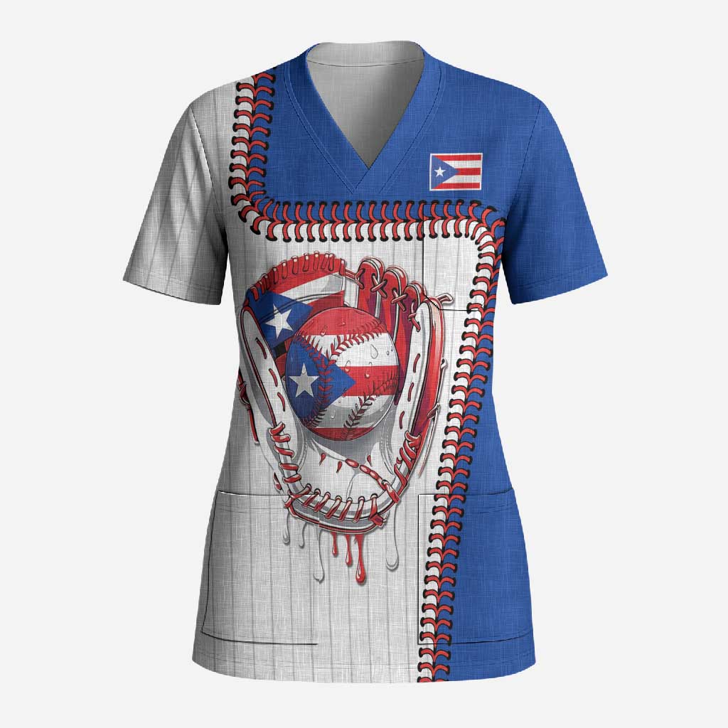 Custom Dripping Baseball Puerto Rico Scrub Top