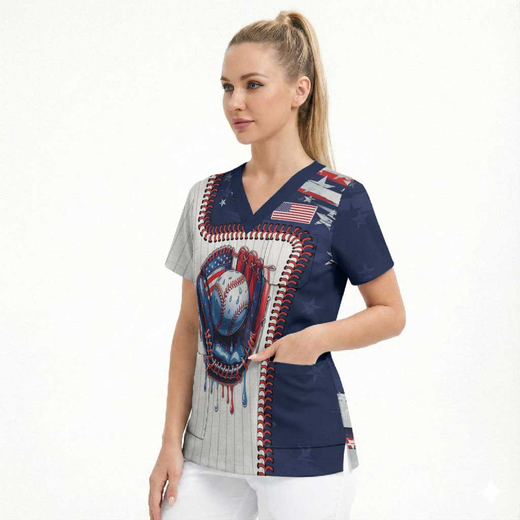 Custom Dripping Baseball United States Scrub Top