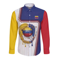 Custom Dripping Baseball Venezuela Long Sleeve Button Shirt