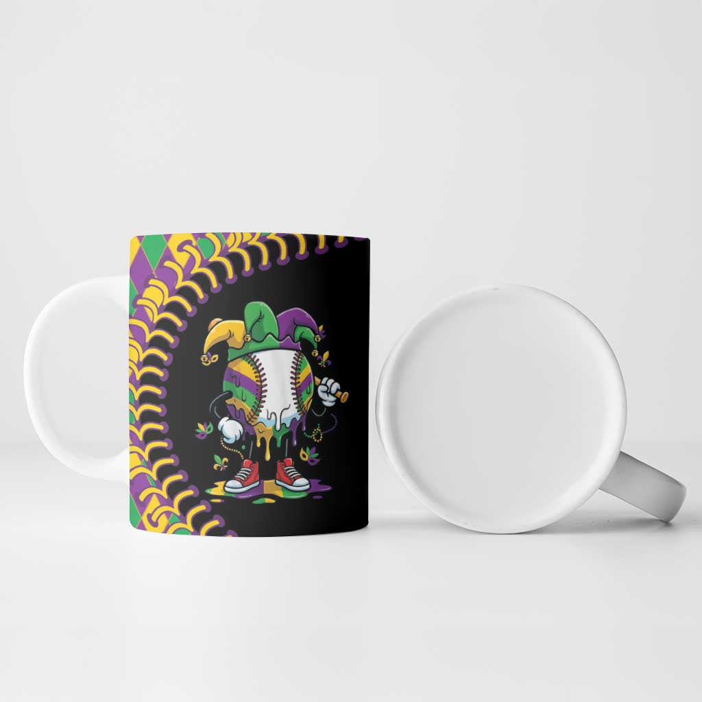 Dripping Baseball Mardi Gras Ceramic Mug Throw me Something Mister!