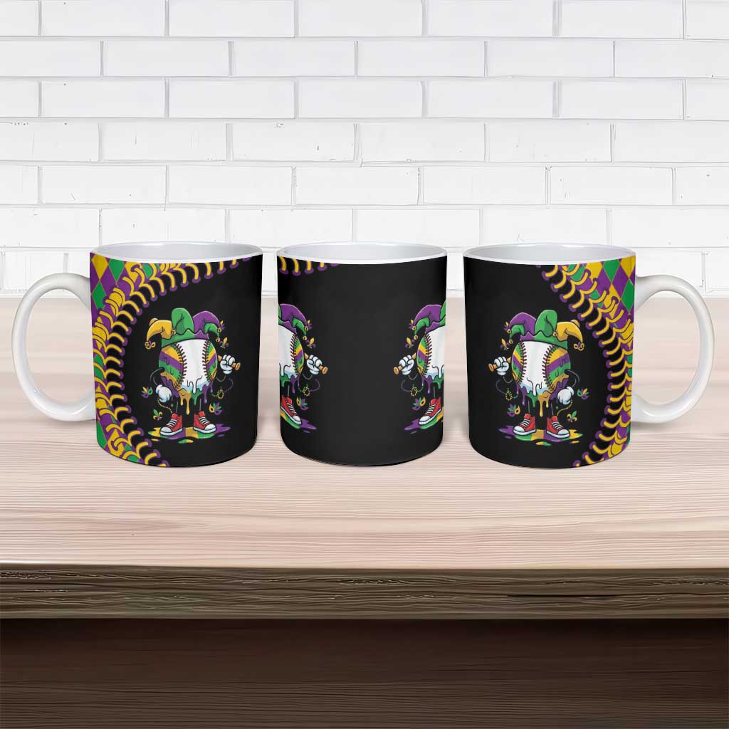 Dripping Baseball Mardi Gras Ceramic Mug Throw me Something Mister!