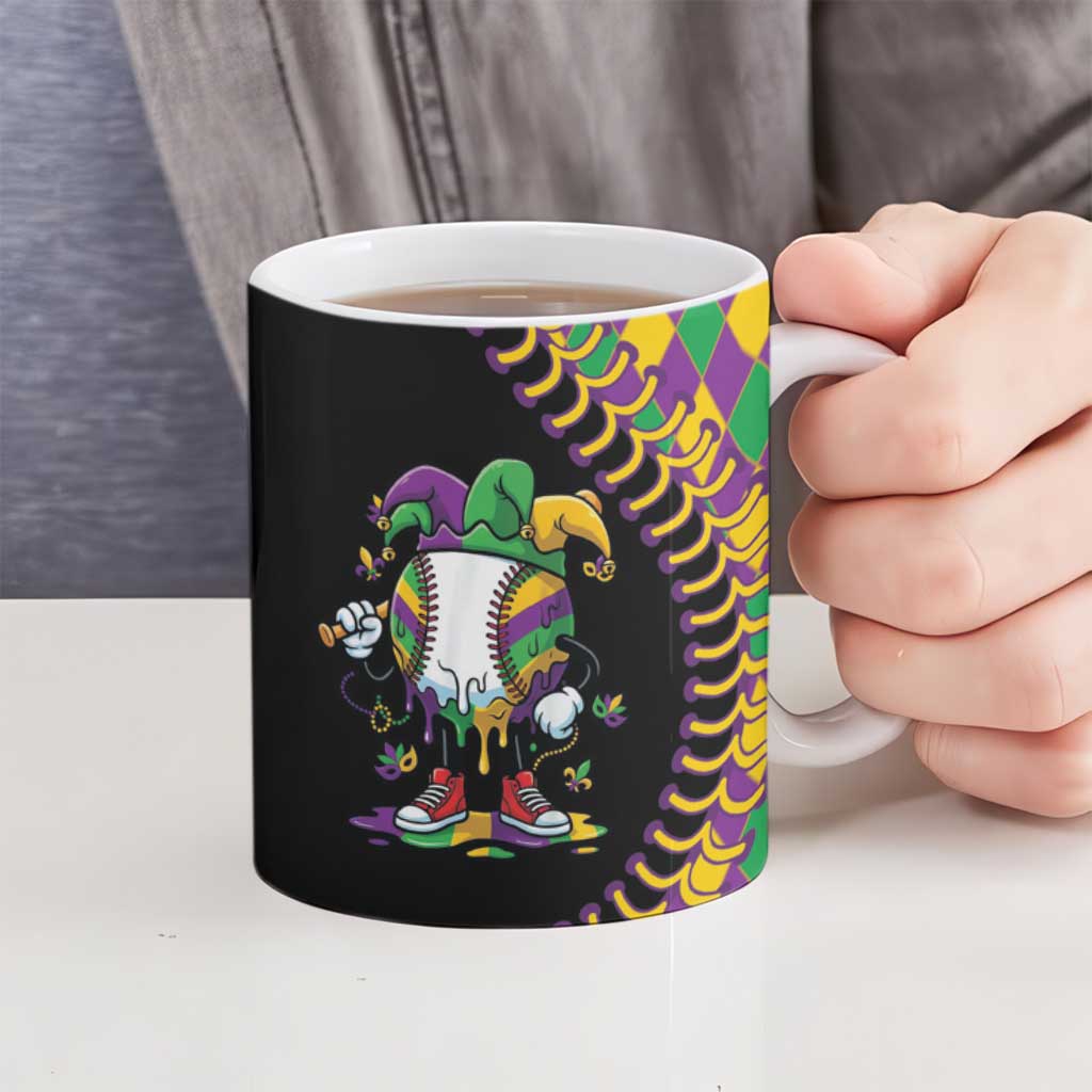 Dripping Baseball Mardi Gras Ceramic Mug Throw me Something Mister!