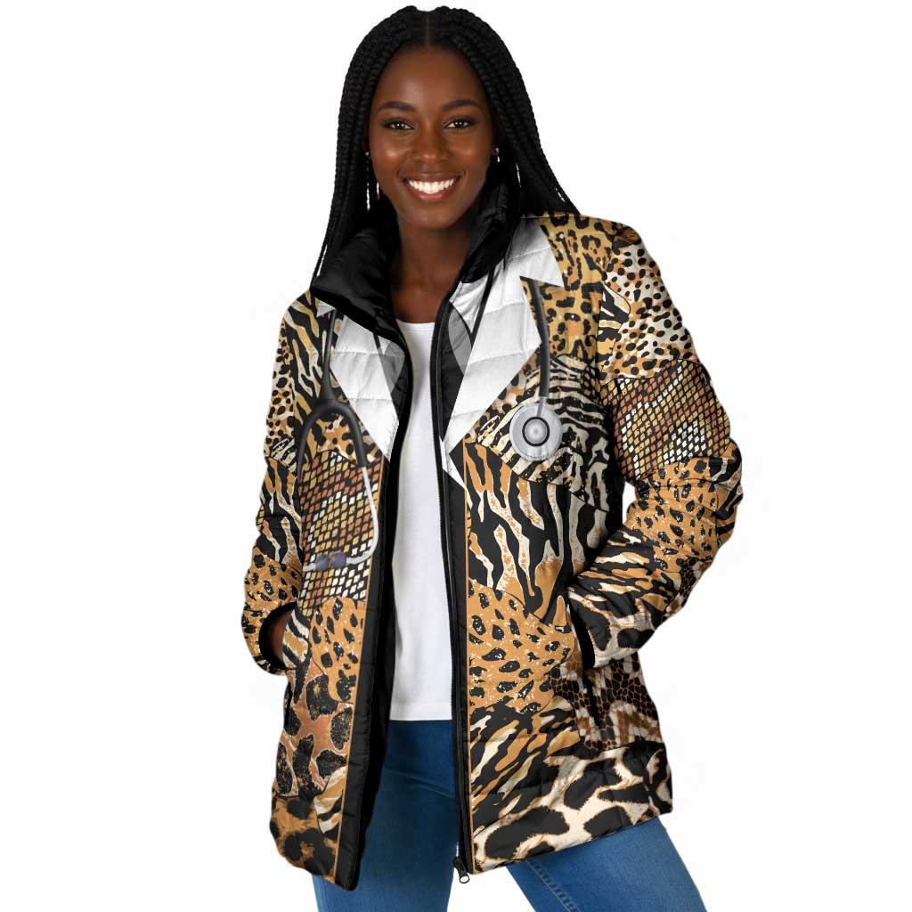 Proud Black Nurse RN Padded Jacket African Stethoscope Animal Skins Pattern