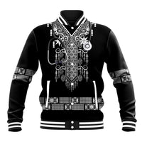 Proud Black Nurse RN Baseball Jacket Black African Pattern Stethoscope Dashiki Motif