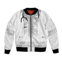 Proud Black Nurse RN Bomber Jacket White African Pattern Stethoscope Dashiki Motif