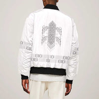 Proud Black Nurse RN Bomber Jacket White African Pattern Stethoscope Dashiki Motif