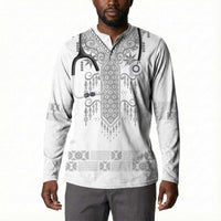 Proud Black Nurse RN Button Sweatshirt White African Pattern Stethoscope Dashiki Motif