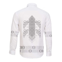 Proud Black Nurse RN Long Sleeve Button Shirt White African Pattern Stethoscope Dashiki Motif