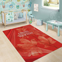 Red area rug with Canada Mapleleafers text, "YOUR TEXT" and maple leaf graphics