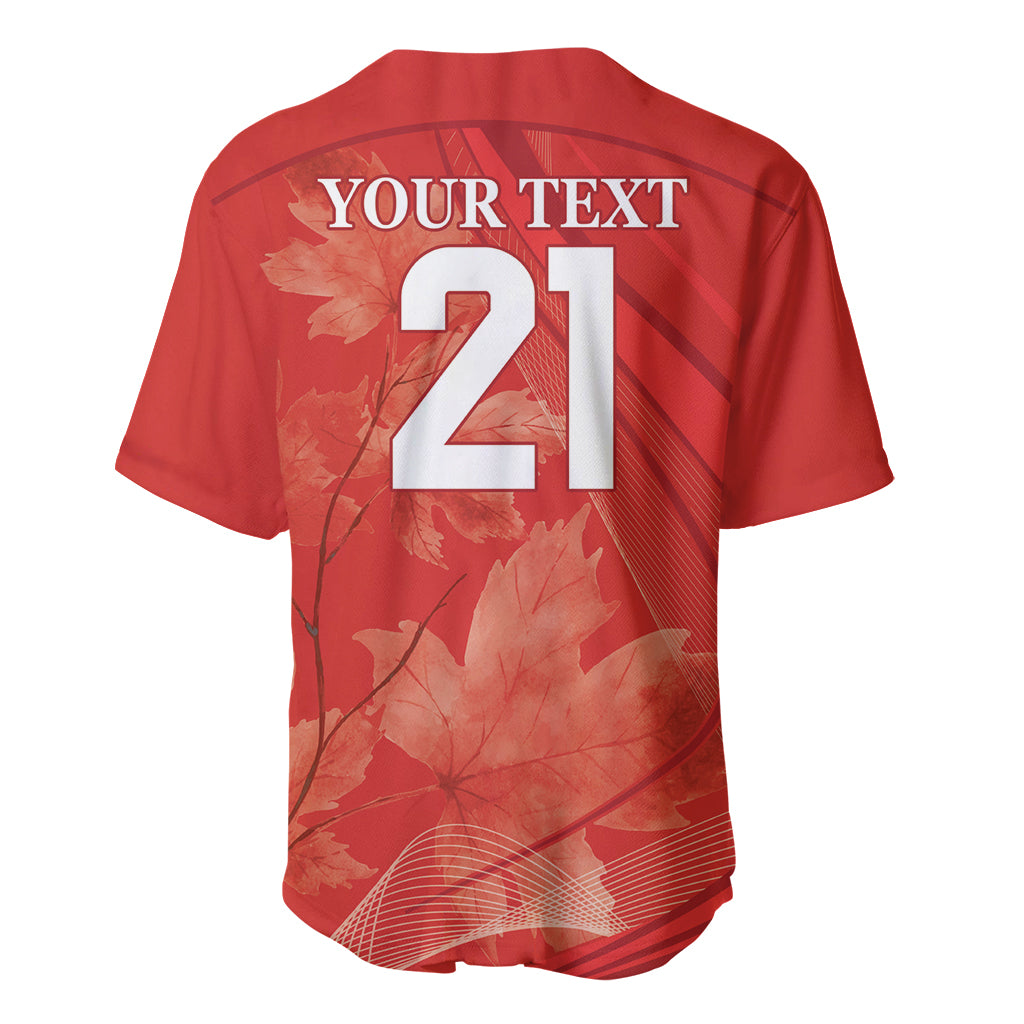 Red baseball jersey back with large 21 print and maple leaf graphic pattern