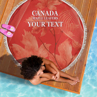 Red round beach blanket with white fringe, Canada Maple Leafers and Your Text lettering