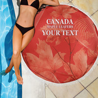 Red round beach blanket with white fringe, Canada Maple Leafers and Your Text typography