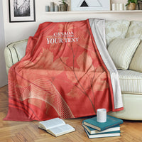 Red Canada Maple Leafs blanket with maple leaf pattern and 'YOUR TEXT' center print