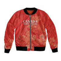 Red bomber jacket with Canada Maple Leafers front logo and black ribbed cuffs