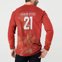 Red back view sweatshirt with YOUR TEXT 21 and maple leaf graphic