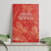 Red canvas wall art with maple leaves and “CANADA MAPLE LEAFERS YOUR TEXT”.