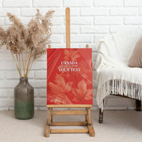 Red framed canvas wall art on easel, with maple leaves and “CANADA MAPLE LEAFERS YOUR TEXT”.