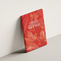 Red canvas wall art with maple leaves and “CANADA MAPLE LEAFERS YOUR TEXT”.