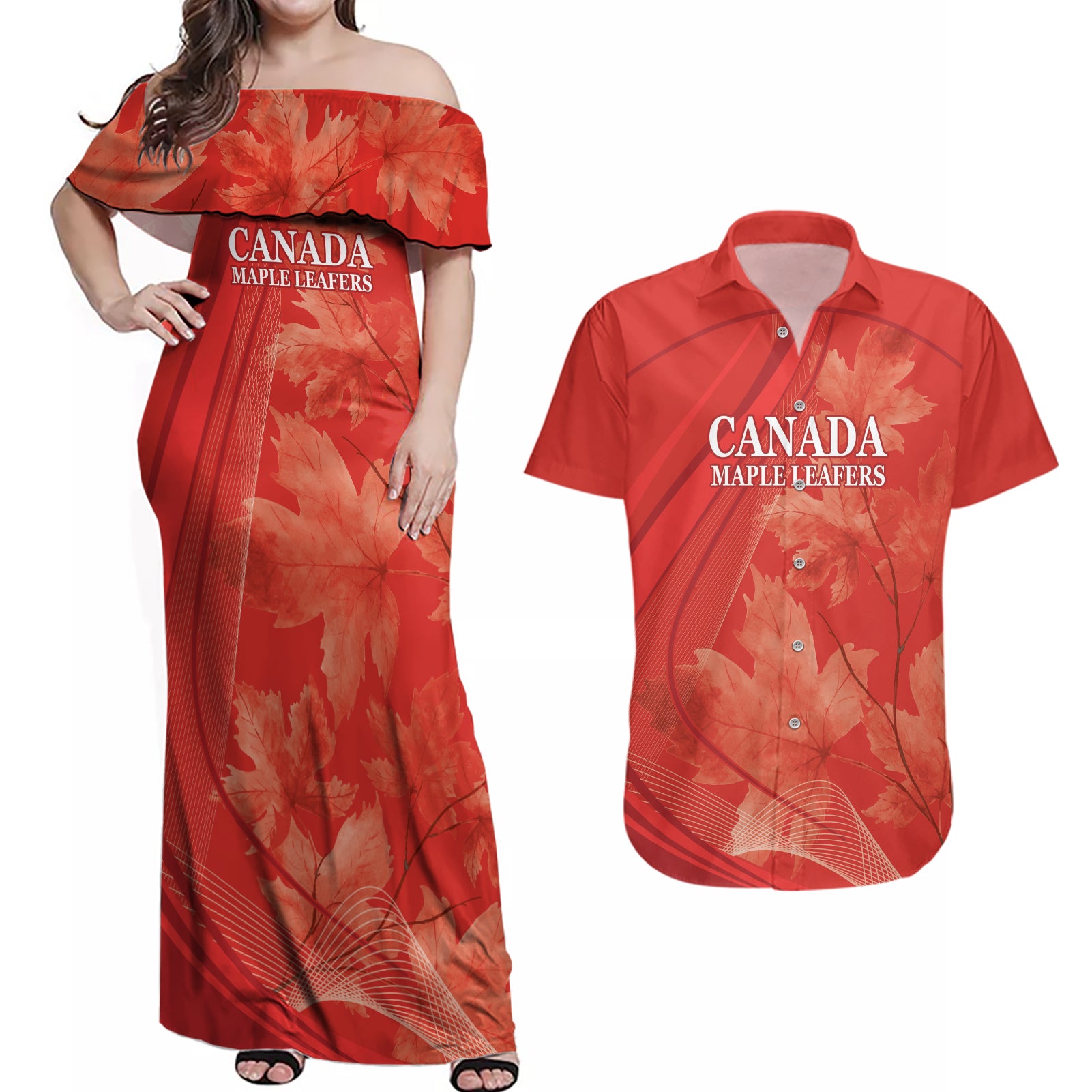 Canada Cricket World Cup 2024 Couples Matching Off Shoulder Maxi Dress and Hawaiian Shirt Maple Leafers Make Champions LT9 - Wonder Print Shop