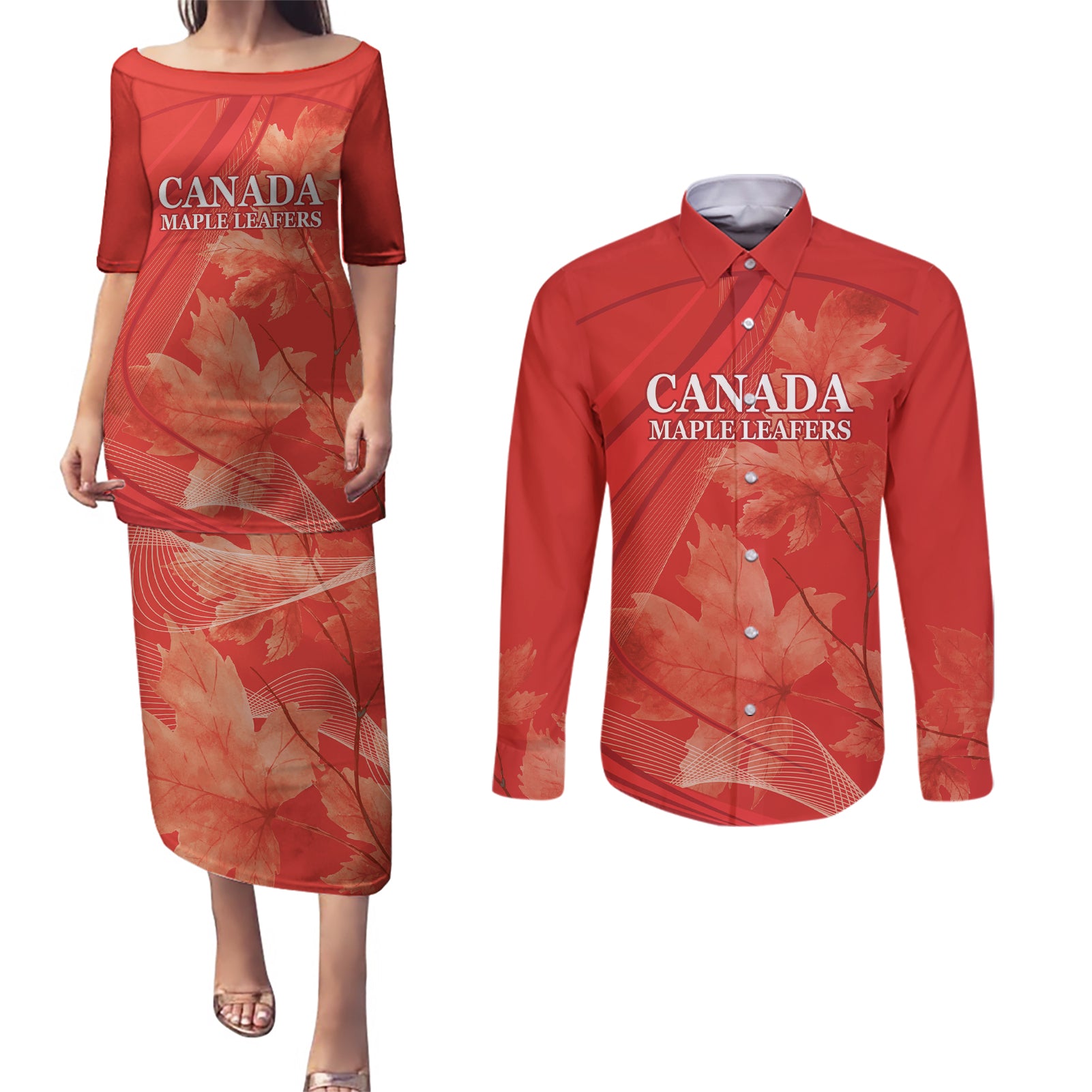 Canada Cricket World Cup 2024 Couples Matching Puletasi and Long Sleeve Button Shirt Maple Leafers Make Champions LT9 - Wonder Print Shop