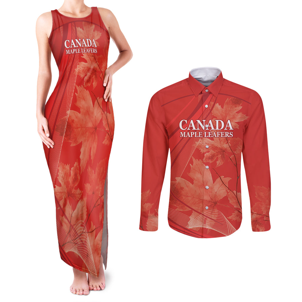 Canada Cricket World Cup 2024 Couples Matching Tank Maxi Dress and Long Sleeve Button Shirt Maple Leafers Make Champions LT9 - Wonder Print Shop