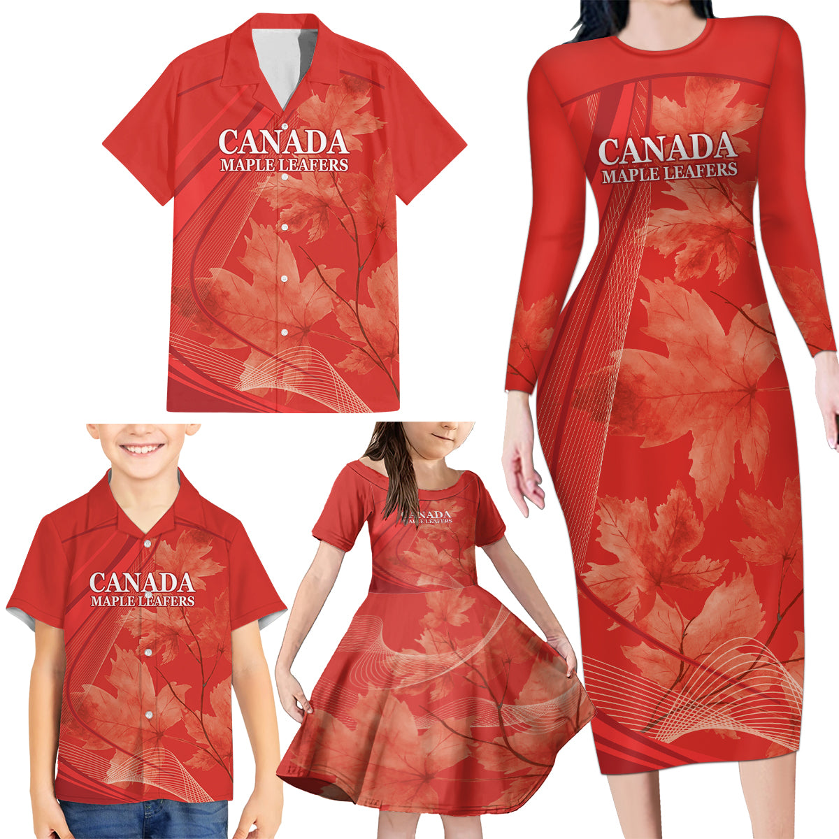 Canada Cricket World Cup 2024 Family Matching Long Sleeve Bodycon Dress and Hawaiian Shirt Maple Leafers Make Champions LT9 - Wonder Print Shop