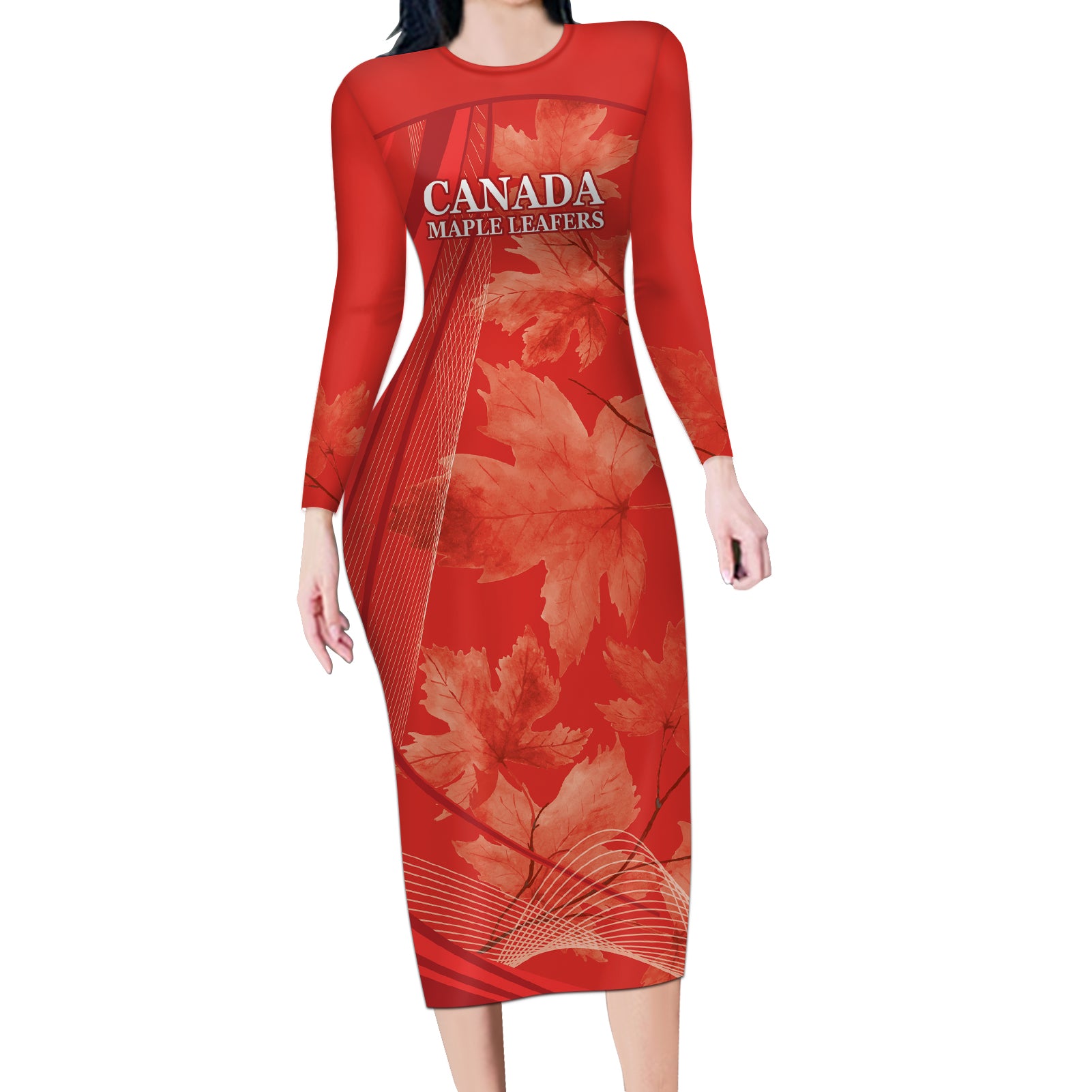 Canada Cricket World Cup 2024 Long Sleeve Bodycon Dress Maple Leafers Make Champions - Wonder Print Shop