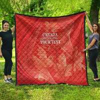 Red quilt with diamond quilting, black border, and white 'CANADA MAPLE LEAFERS YOUR TEXT' print