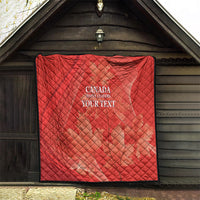 Red quilt with diamond quilting, black border, and white 'CANADA MAPLE LEAFERS YOUR TEXT' print