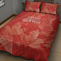 Red quilt bed set with Canada maple leaf graphic and YOUR TEXT print, two pillow shams