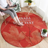 Red round carpet rug with maple leaves and wavy lines, Canada Maple Leafs custom text