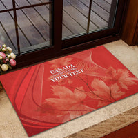 Red rubber doormat with maple leaf design and CANADA MAPLE LEAFERS YOUR TEXT