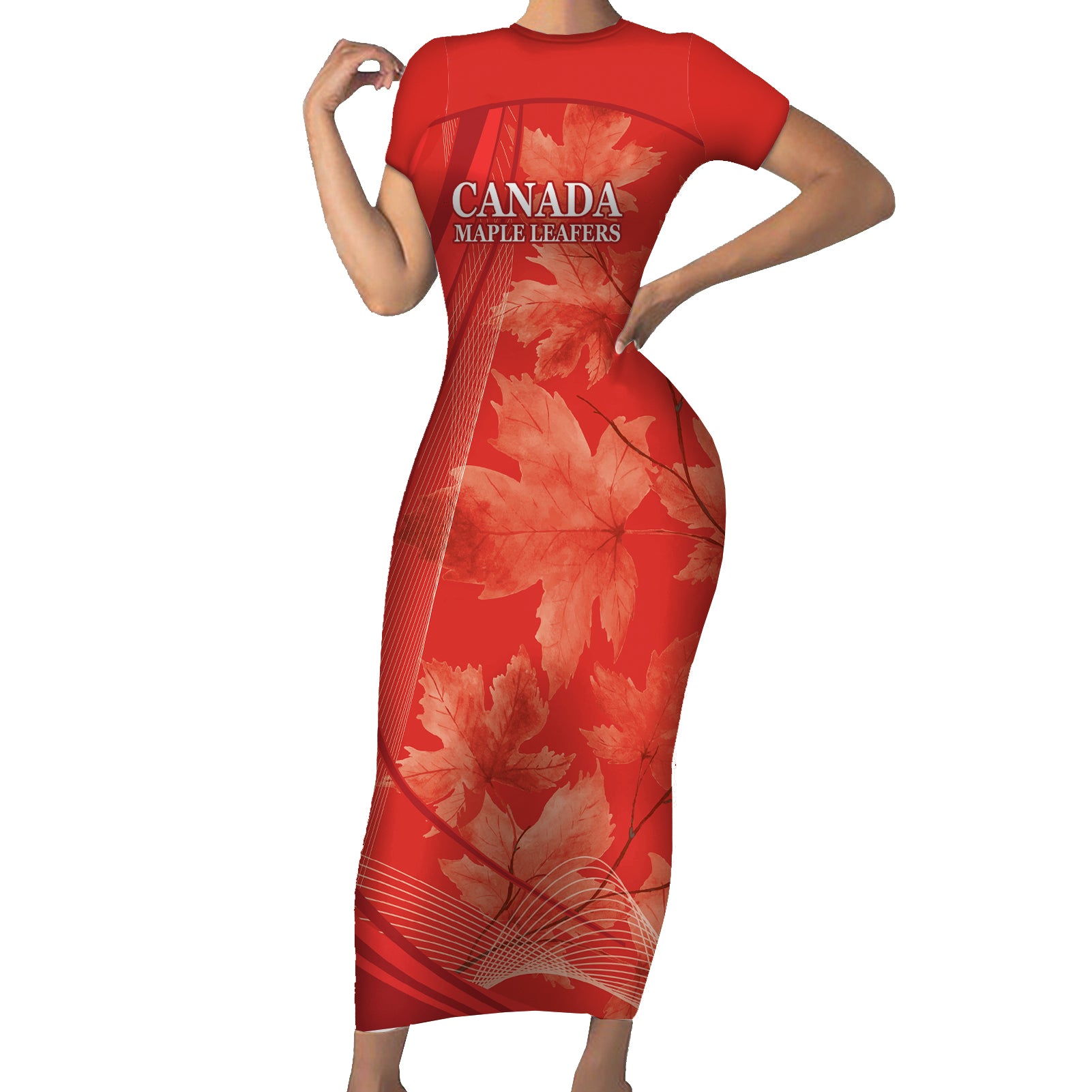 Canada Cricket World Cup 2024 Short Sleeve Bodycon Dress Maple Leafers Make Champions