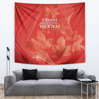 Red Canada maple leaves tapestry wall hanging with YOUR TEXT and leaf pattern
