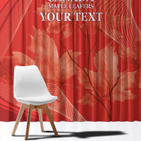 Red window curtain close-up with maple leaf artwork and “YOUR TEXT”