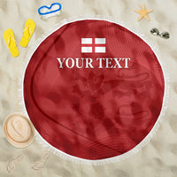 Red round beach blanket with white fringe, England flag and "YOUR TEXT" centered print
