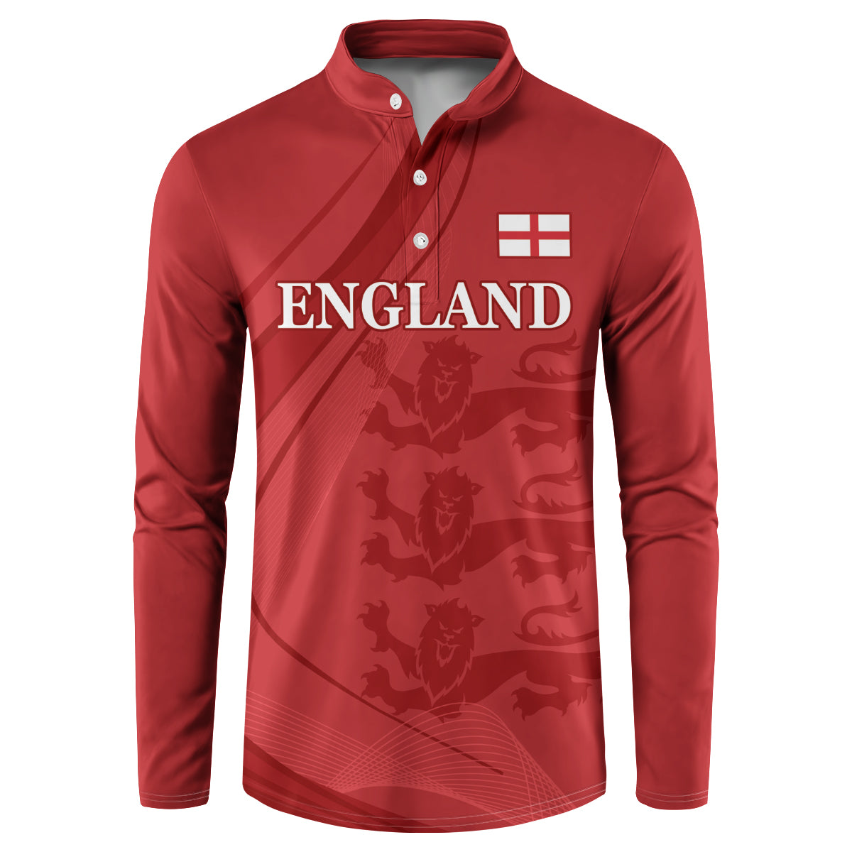 Red England button-front sweatshirt with long sleeves, England text and flag badge