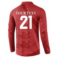 Red long-sleeve sweatshirt back print: YOUR TEXT 21 with lion pattern